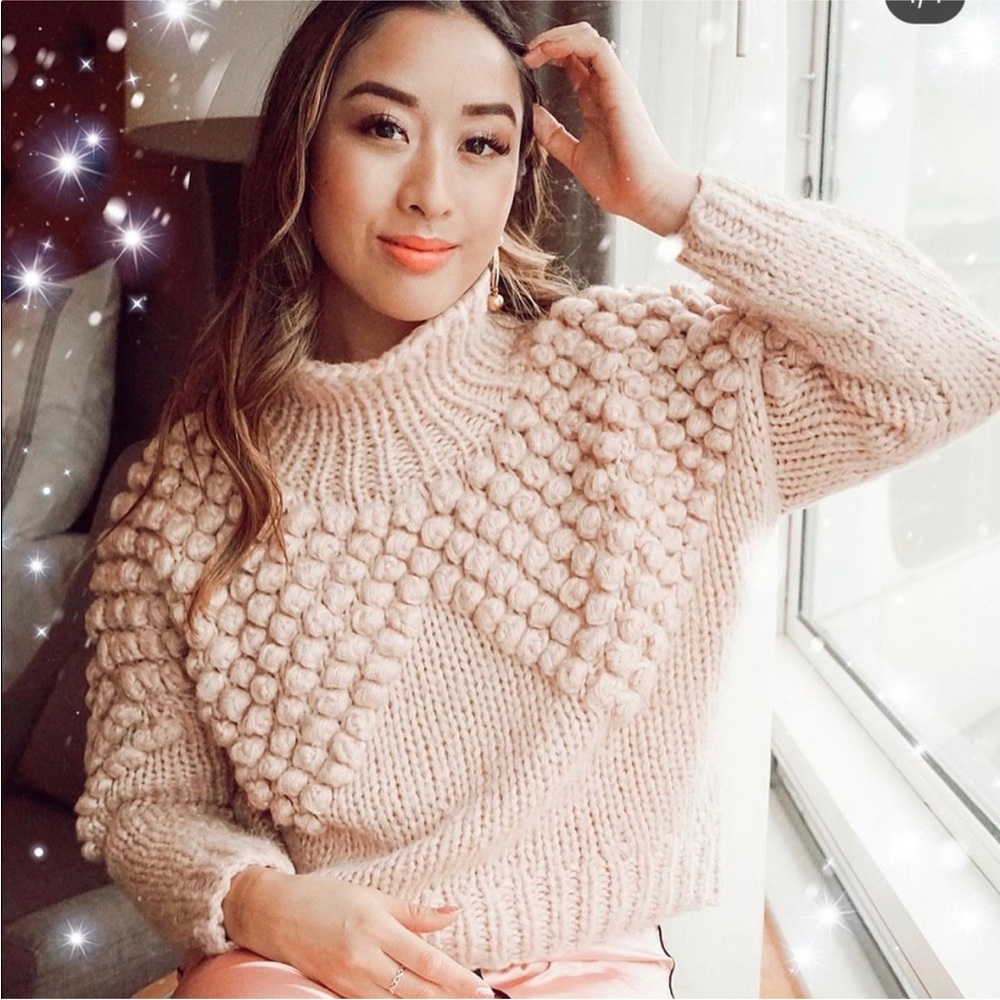 Chicwish As Peppy As You Are Pink Knit Pompom Sweater Size Small